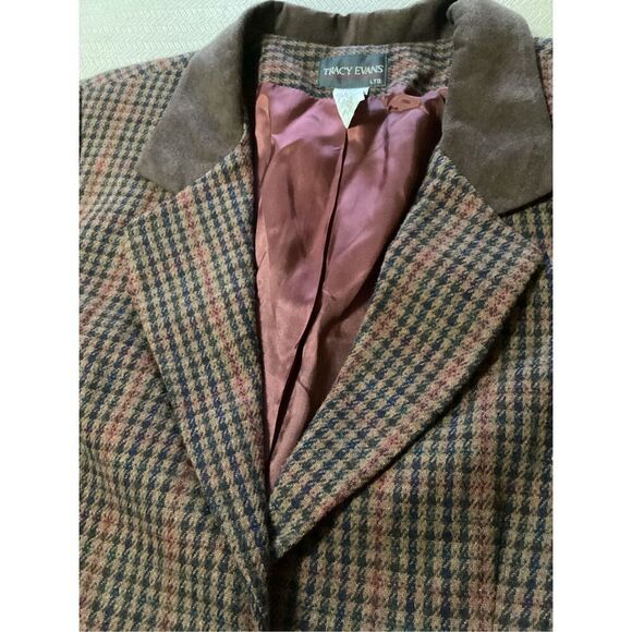 Vintage Tracy Evans Wool Blend Plaid Blazer Jacket L - Picture 6 of 7